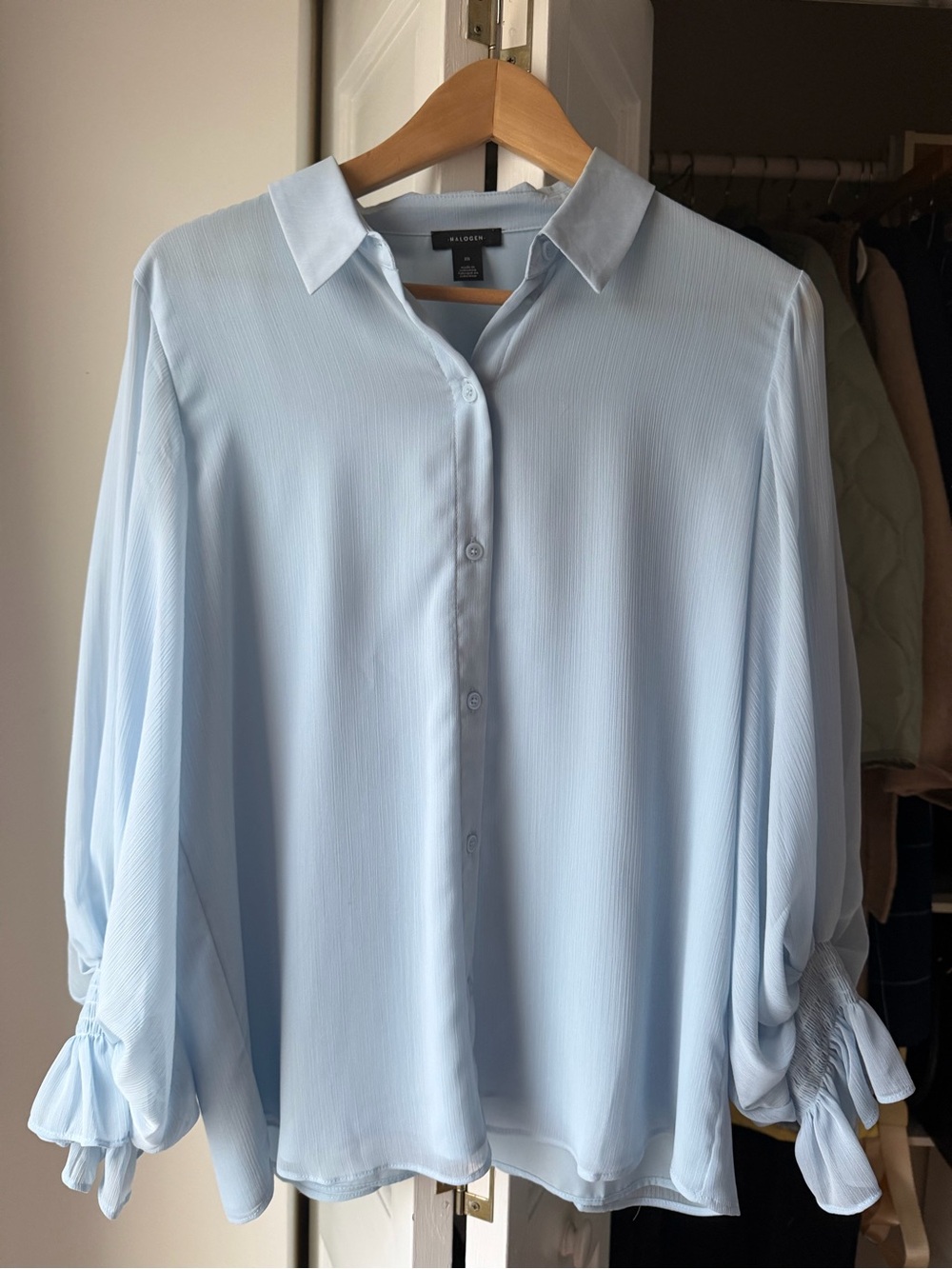Light Blue Women's Button-Front Blouse -
